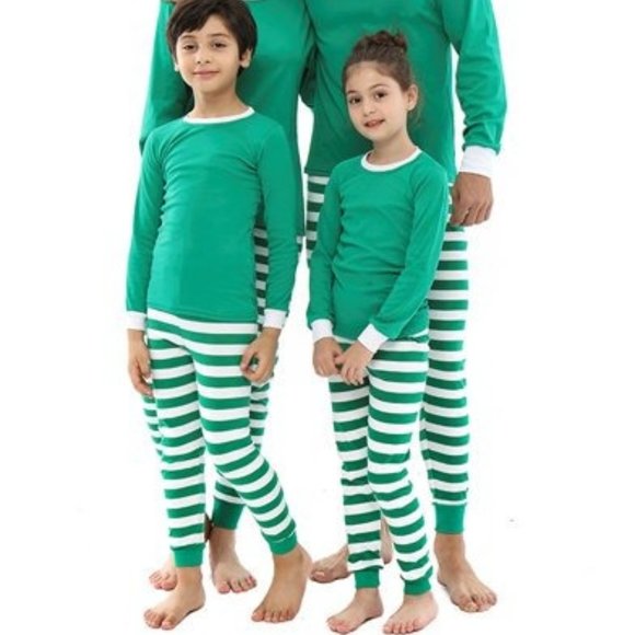 Elowel Other - ELOWEL Kids Christmas Pajamas - Green Top & Striped Pants 2-Piece Set  NEW!!!